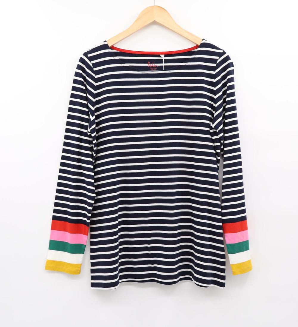 Boden NWT Nautical Sz 12 Stripe Boat Neck Long Sleeve Jersey Top Navy White